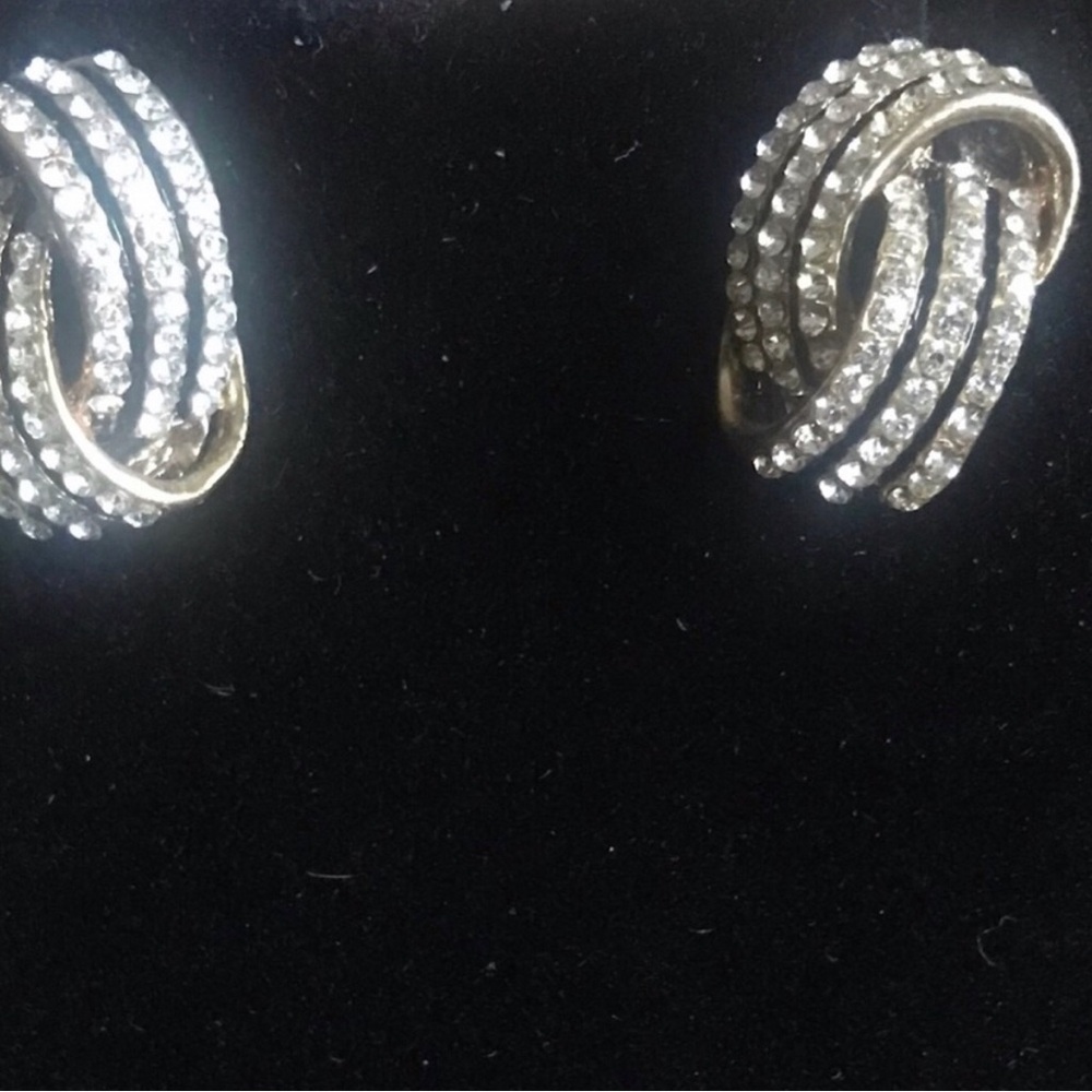 Crystal Multi-Row Silver-Tone Stud Earrings - Sparkling Swirl Design